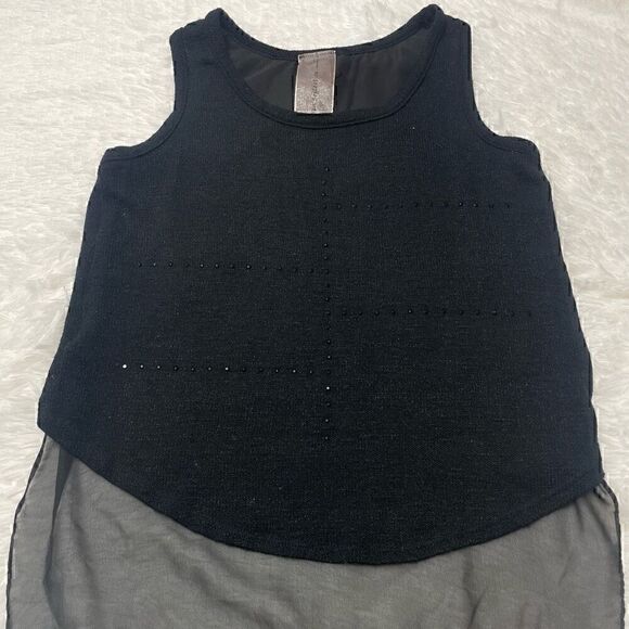 Moon Collection Sleeveless Top High Low Sheer Rhinestone Black Size S Loose Fit - Picture 3 of 10